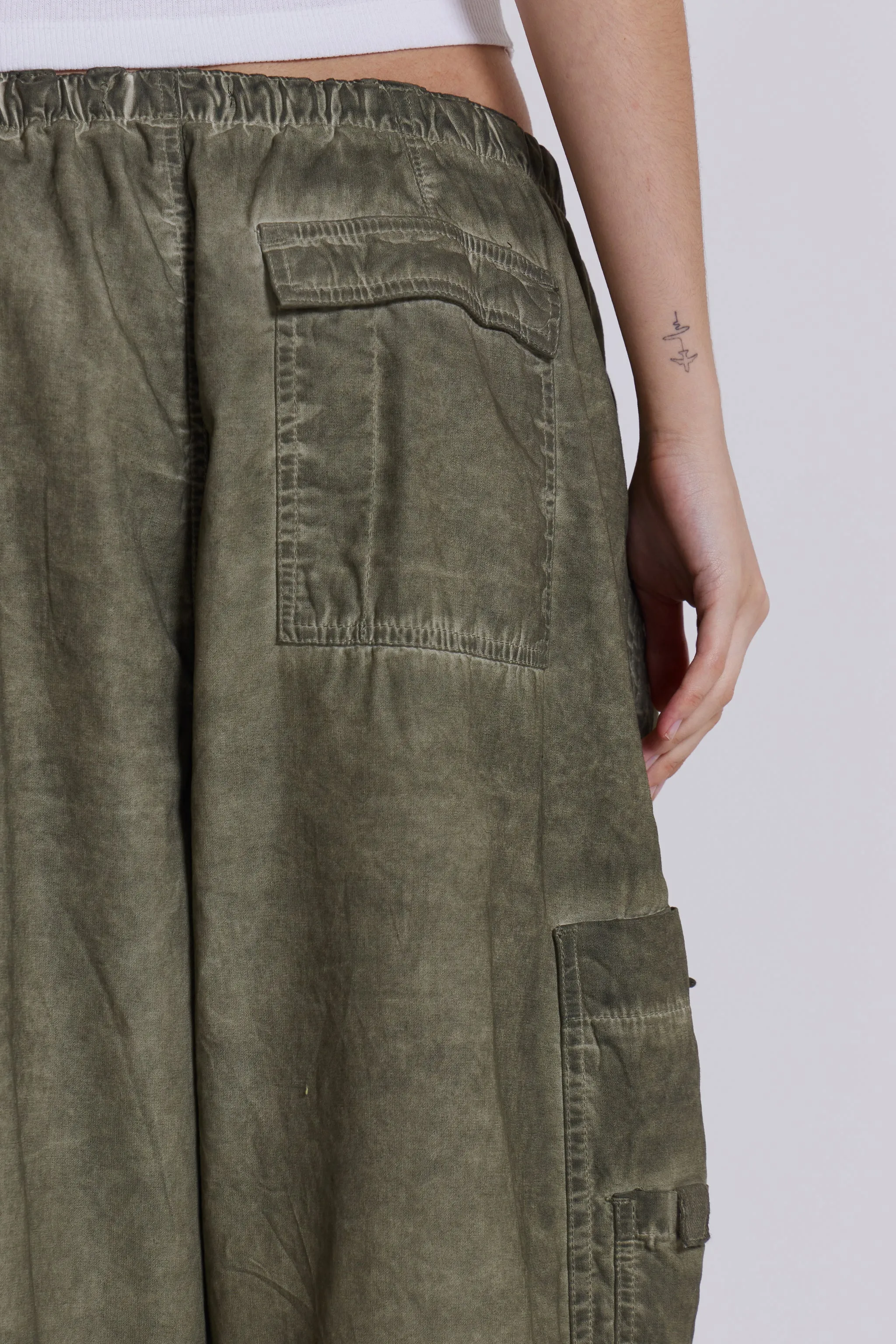 Khaki Oil Wash Parachute Pants