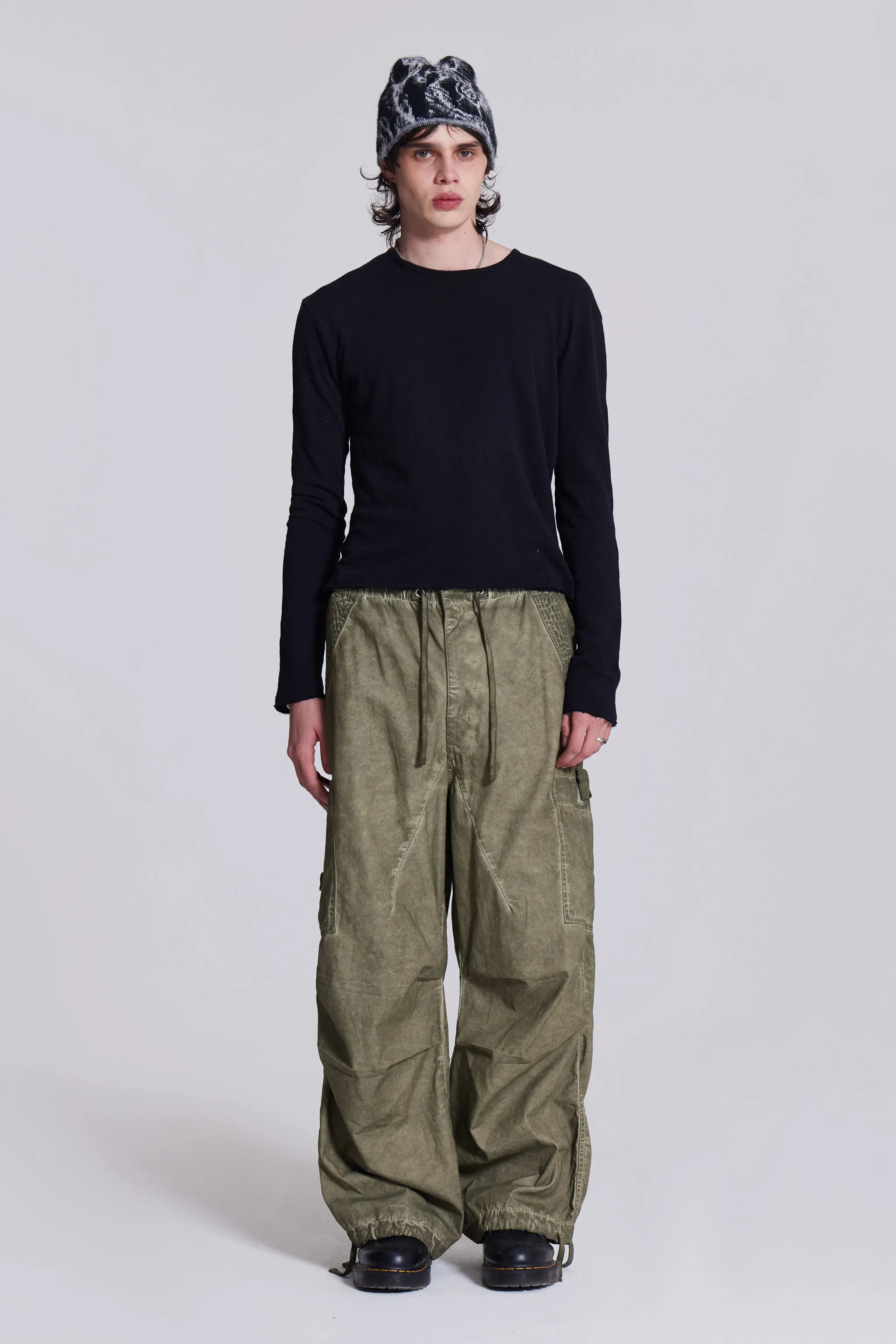 Khaki Oil Wash Parachute Pants