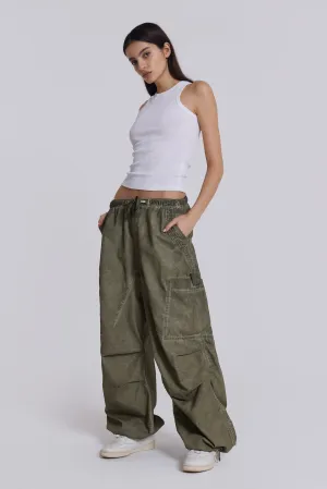 Khaki Oil Wash Parachute Pants