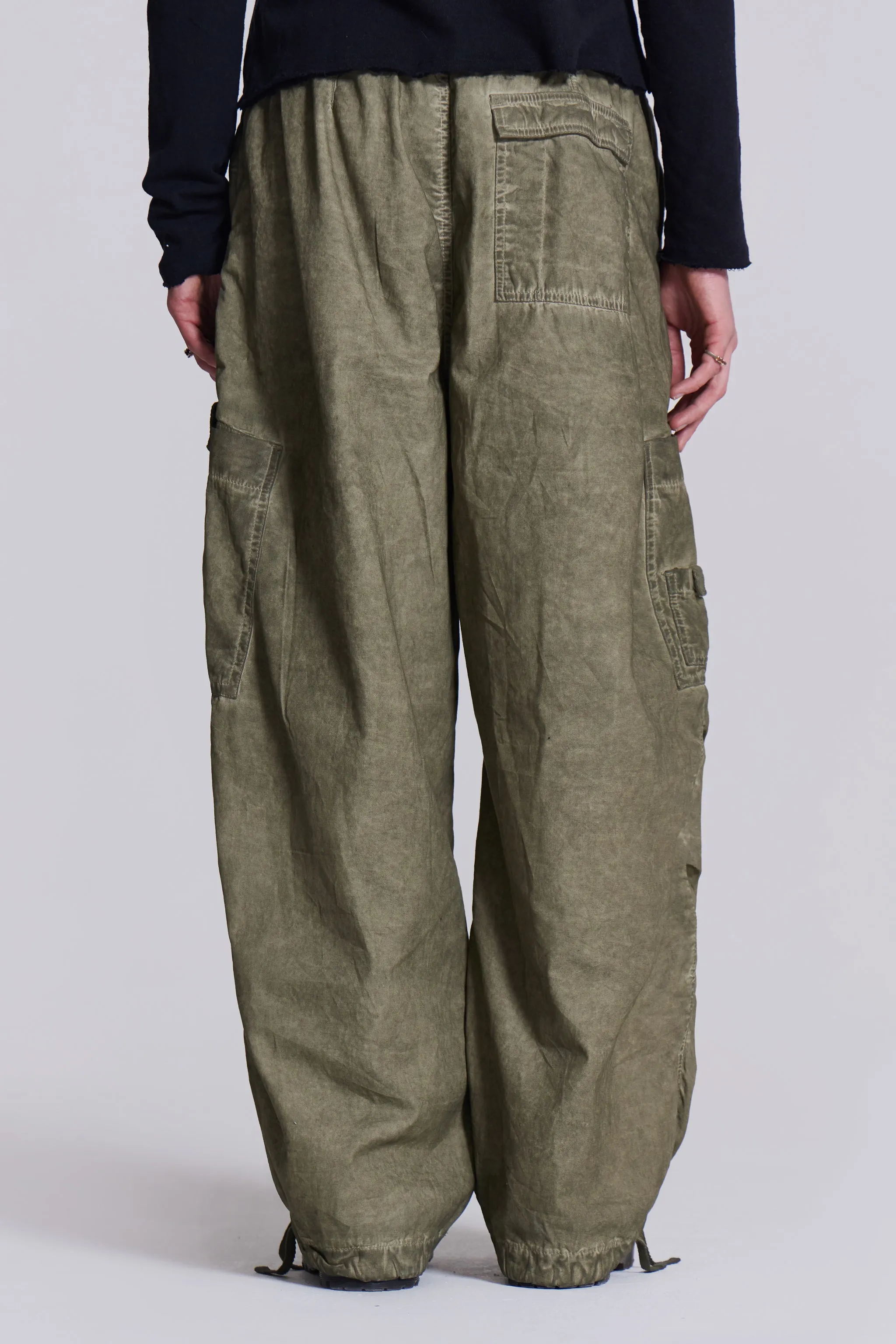 Khaki Oil Wash Parachute Pants