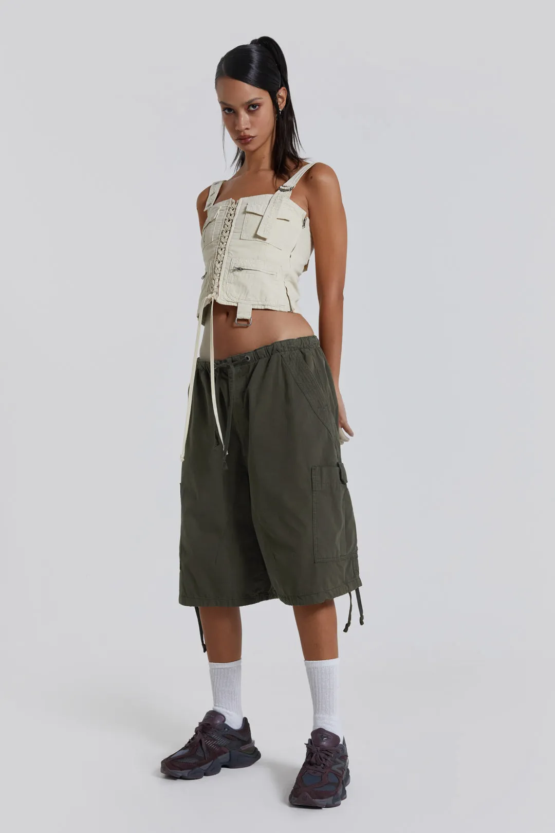 Khaki Parachute Cargo Shorts