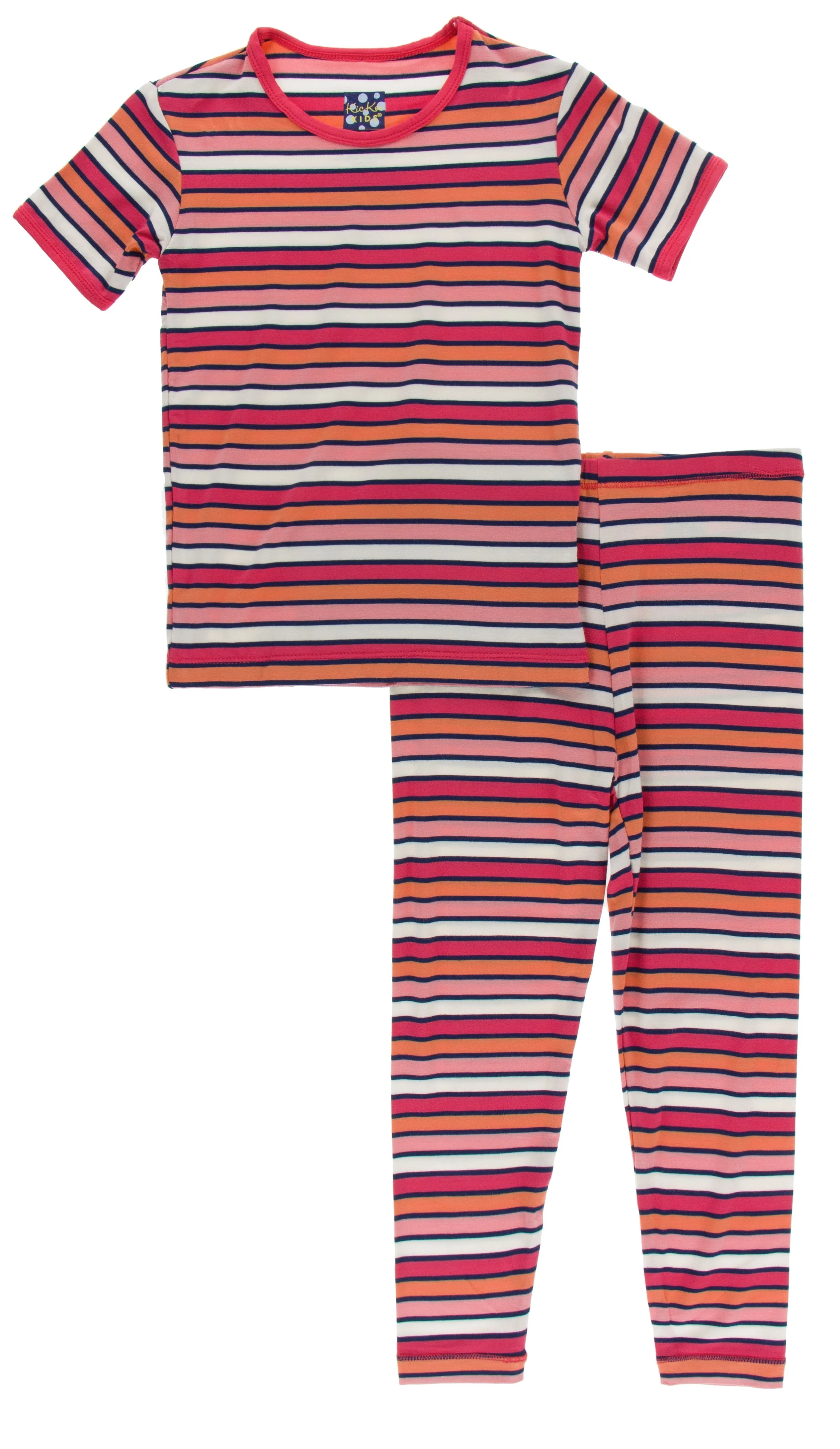 KicKee Pants Botany Red Ginger Stripe S/S Pajama Set with Pants