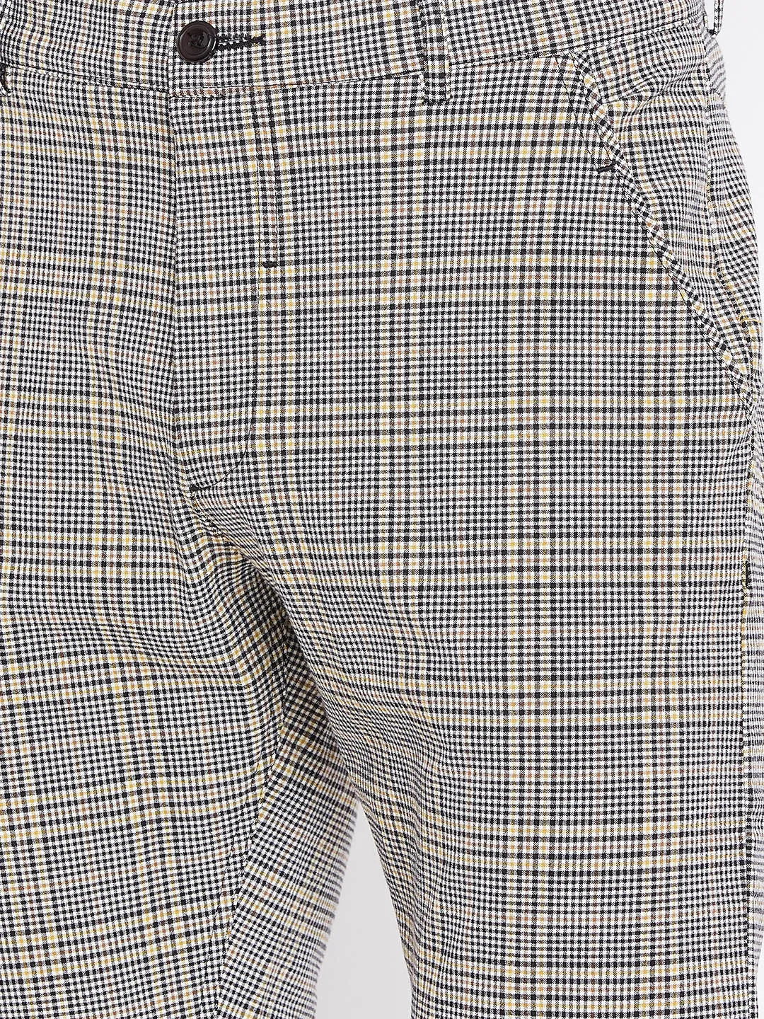 Men Grey Checked Casual Regular Fit Trousers