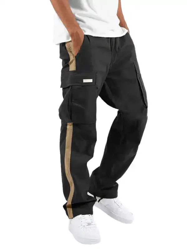 Men’s new fashionable casual drawstring pockets color-blocked overalls trousers