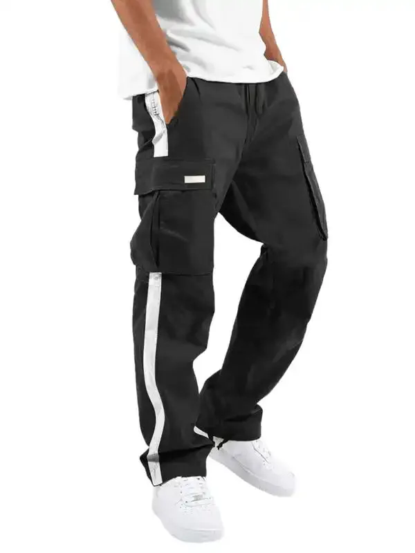 Men’s new fashionable casual drawstring pockets color-blocked overalls trousers