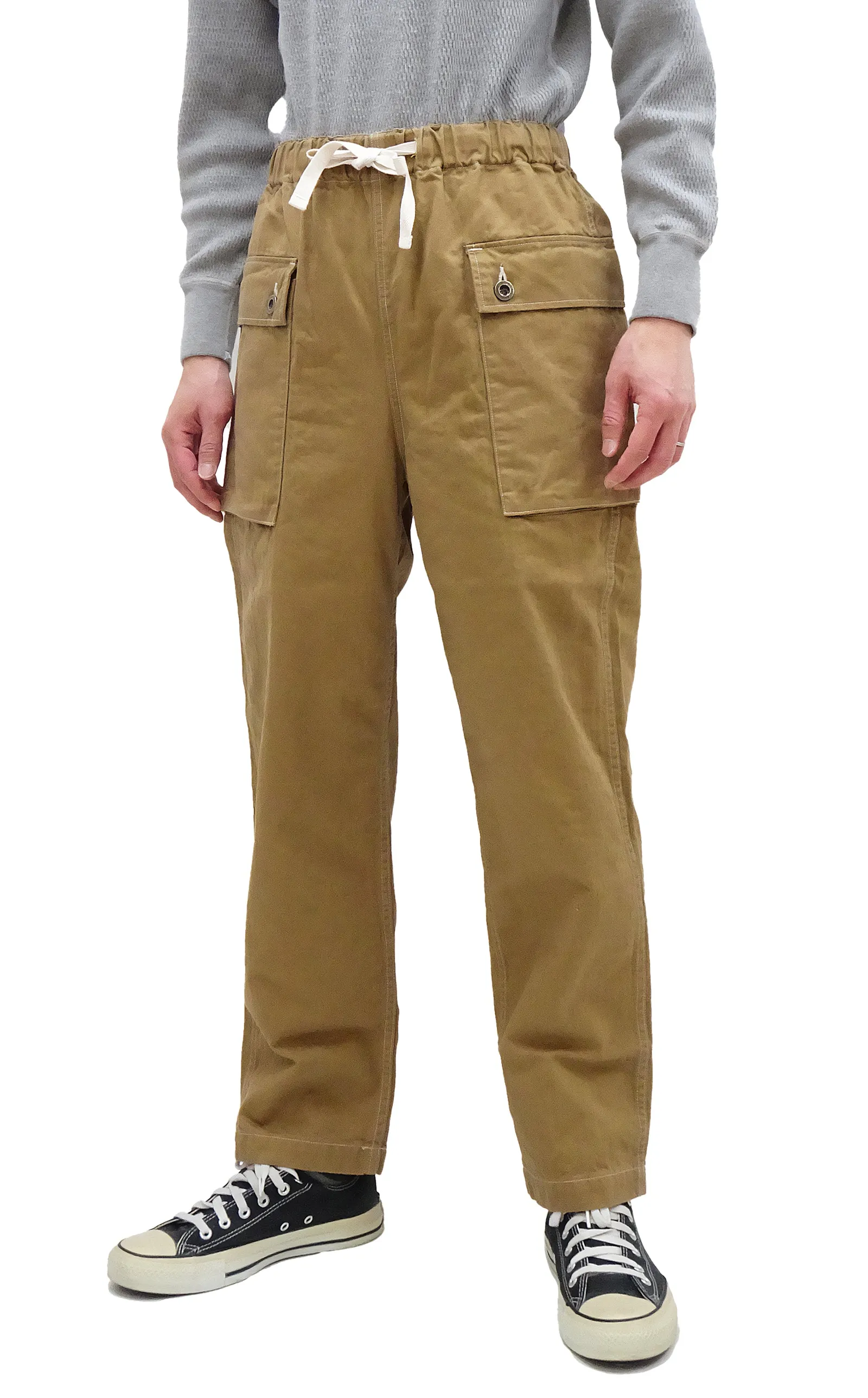 Pherrow's Cargo Pants Men's Casual Elastic Drawstring Waist USMC Herringbone HBT P-44 Military Trousers Pherrows 23S-PMEP1 Beige