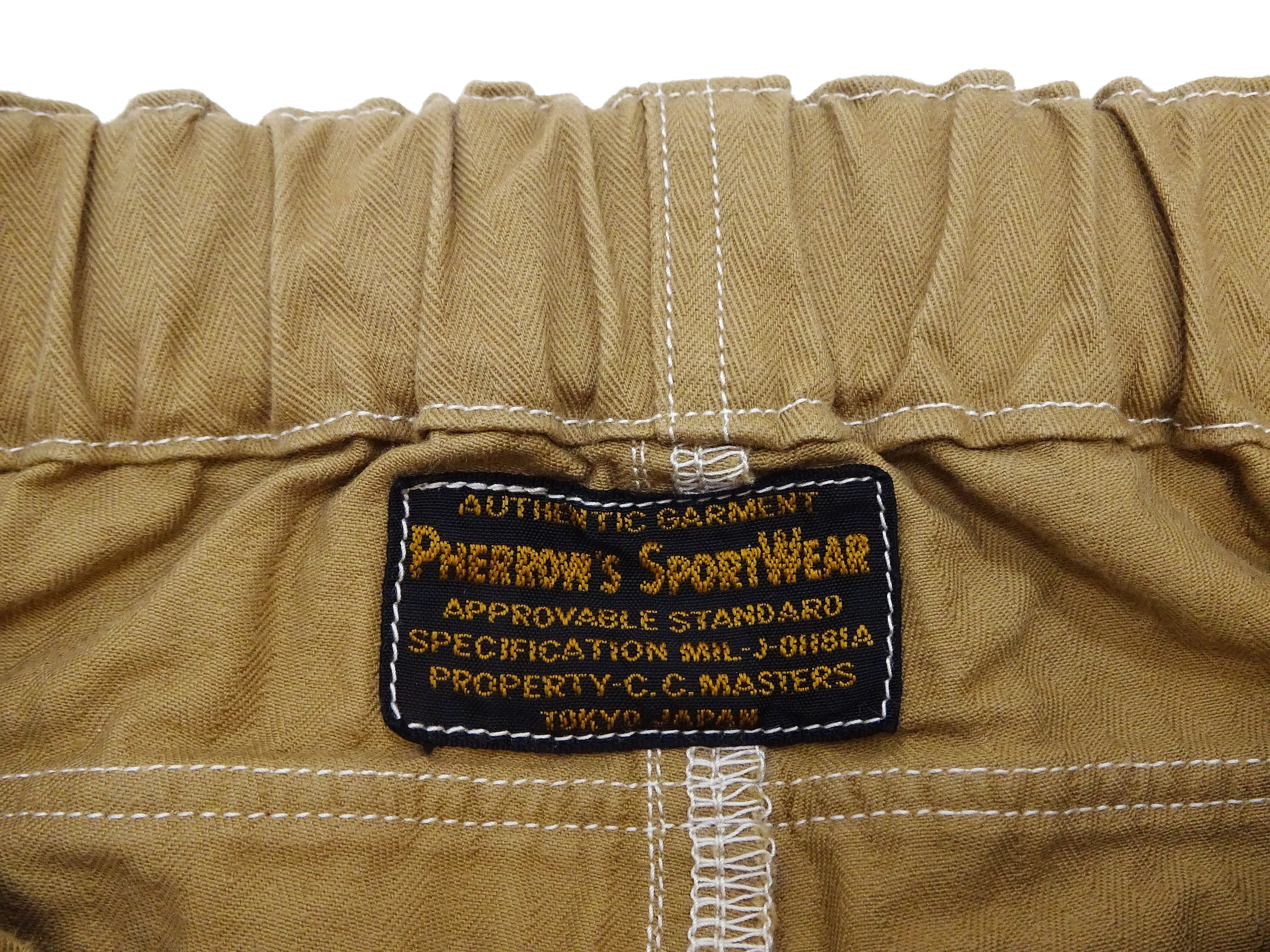 Pherrow's Cargo Pants Men's Casual Elastic Drawstring Waist USMC Herringbone HBT P-44 Military Trousers Pherrows 23S-PMEP1 Beige