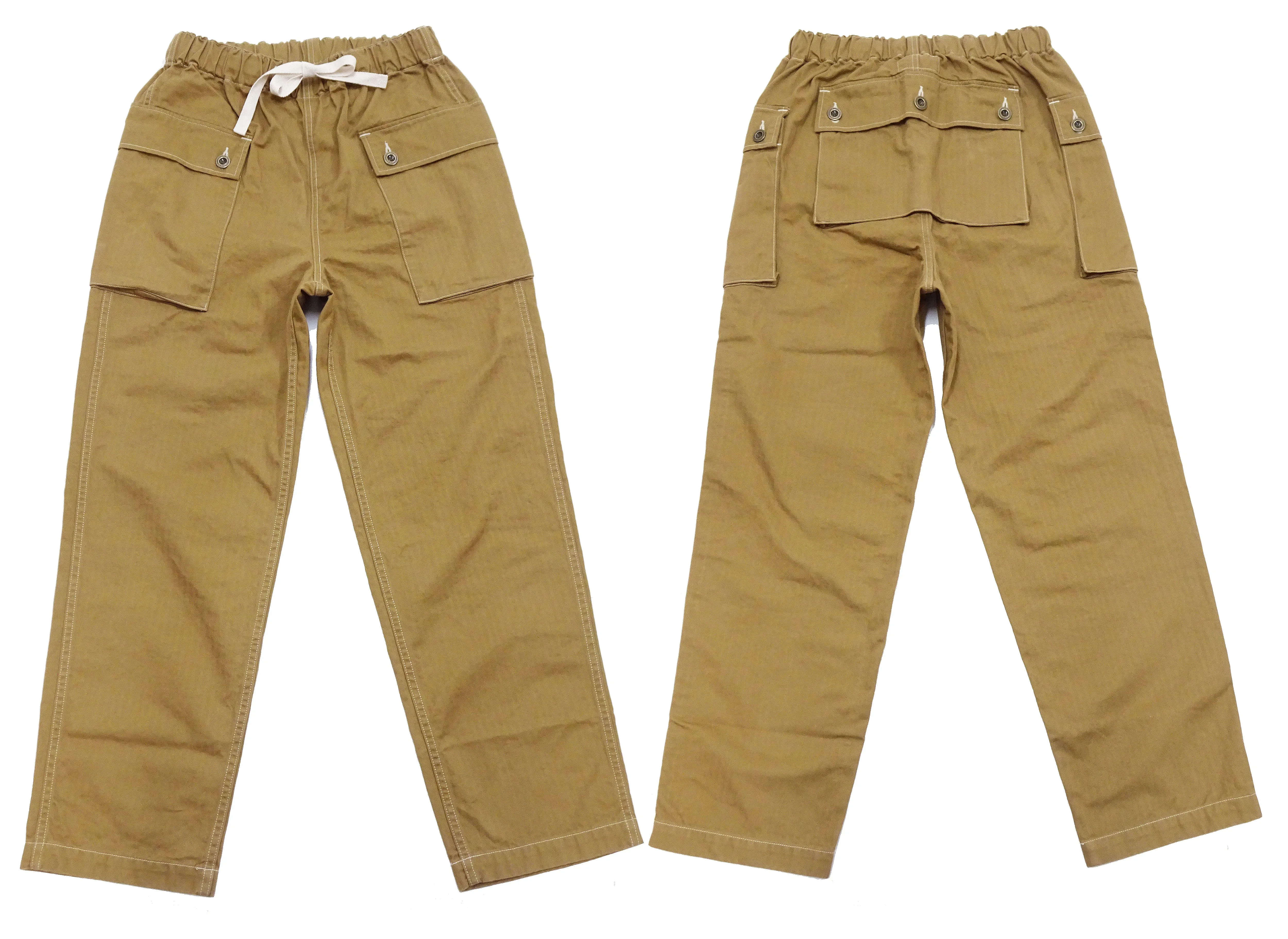 Pherrow's Cargo Pants Men's Casual Elastic Drawstring Waist USMC Herringbone HBT P-44 Military Trousers Pherrows 23S-PMEP1 Beige