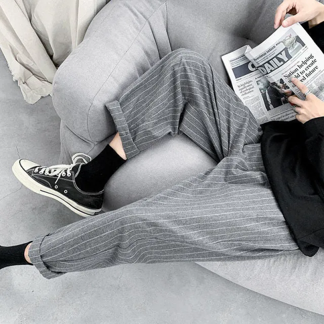 Privathinker Korean Men's Striped Harem Pants Streetwear Man Casual Loose Trousers Japanese Men Black Gray Pants Plus Size