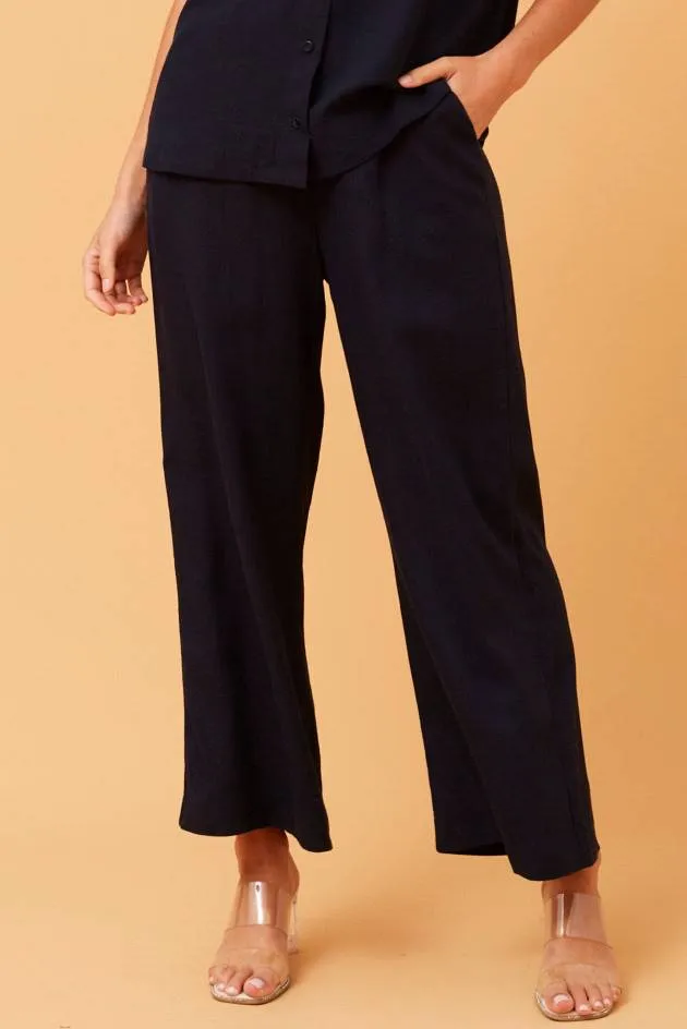 Pull On Wide Leg Pants With Pockets - Navy