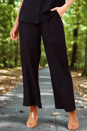 Pull On Wide Leg Pants With Pockets - Navy