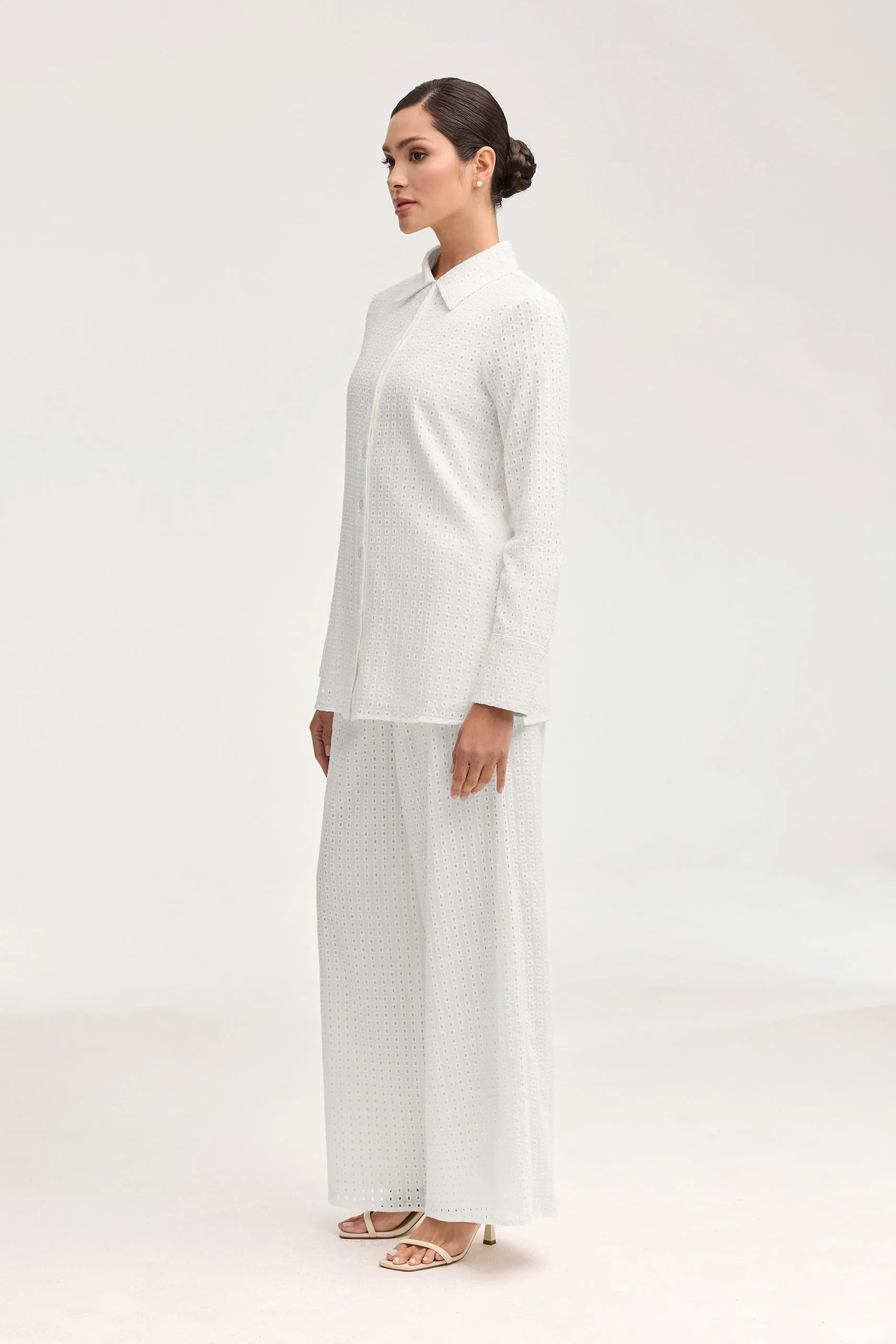 Sadie White Eyelet Wide Leg Pants