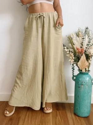 Sage Cotton Wide Leg Pants