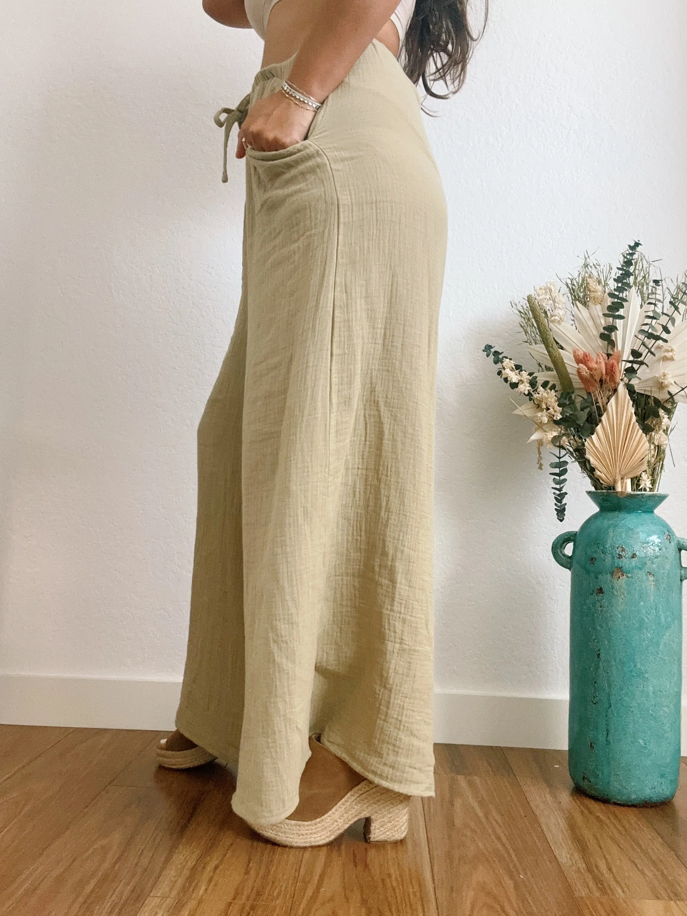 Sage Cotton Wide Leg Pants