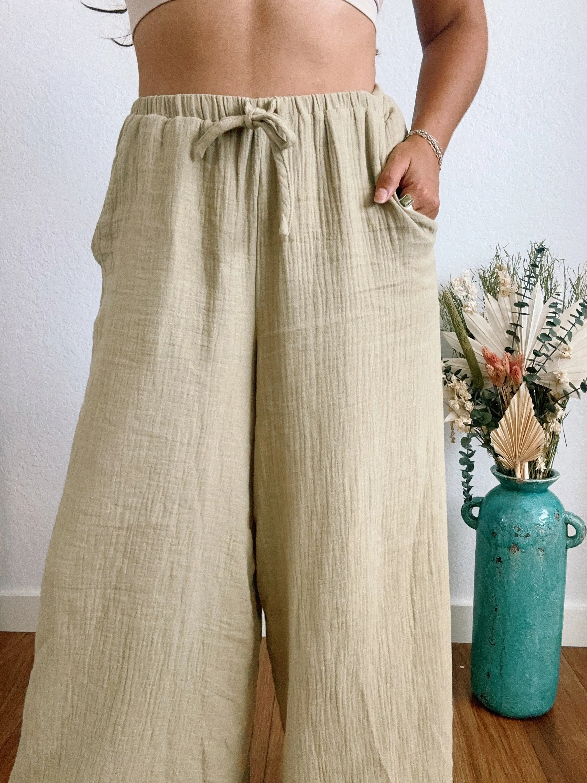 Sage Cotton Wide Leg Pants