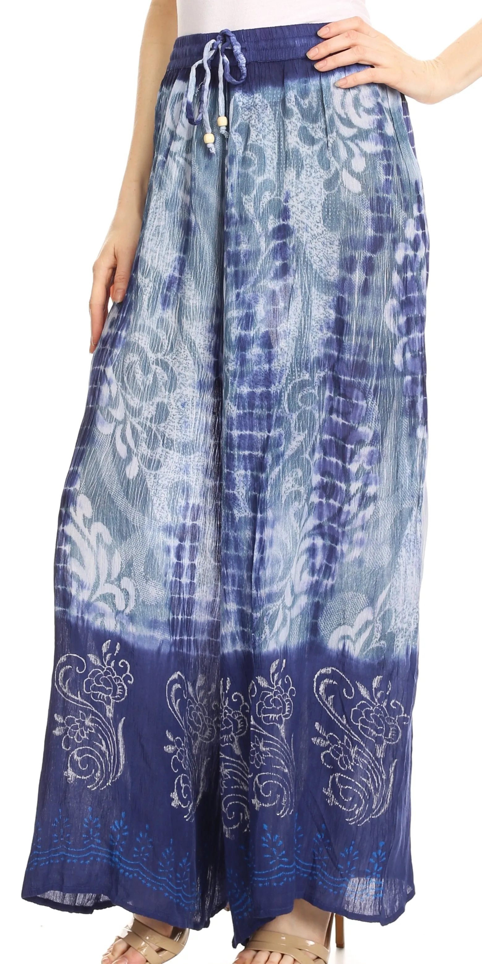 Sakkas Aline Tie-dye Wide-leg Palazzo Pants with Adjustable Waistband