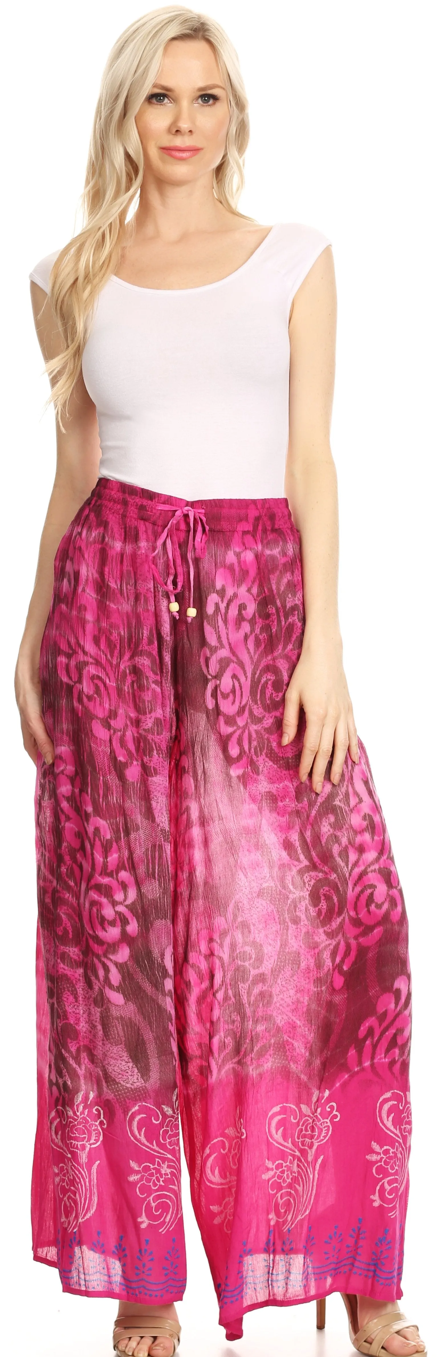 Sakkas Aline Tie-dye Wide-leg Palazzo Pants with Adjustable Waistband