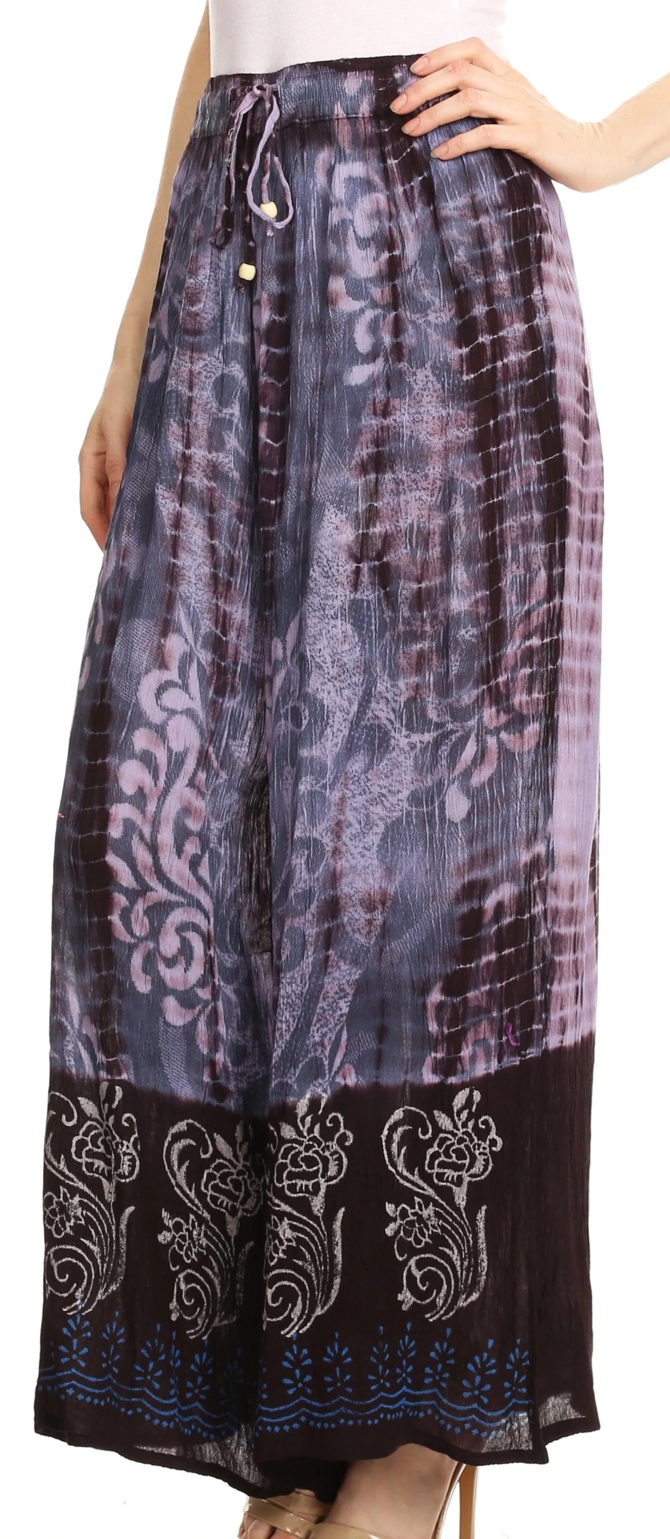 Sakkas Aline Tie-dye Wide-leg Palazzo Pants with Adjustable Waistband