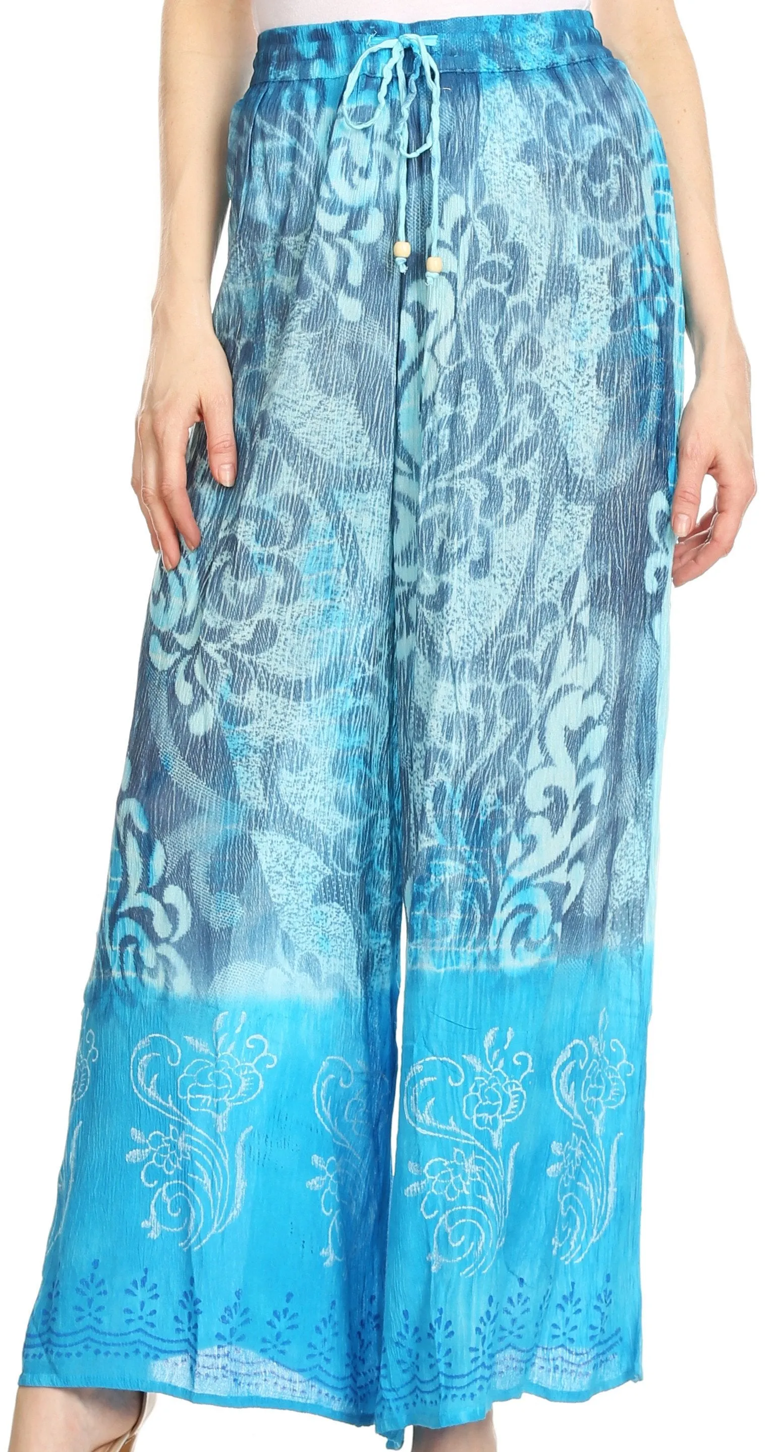 Sakkas Aline Tie-dye Wide-leg Palazzo Pants with Adjustable Waistband