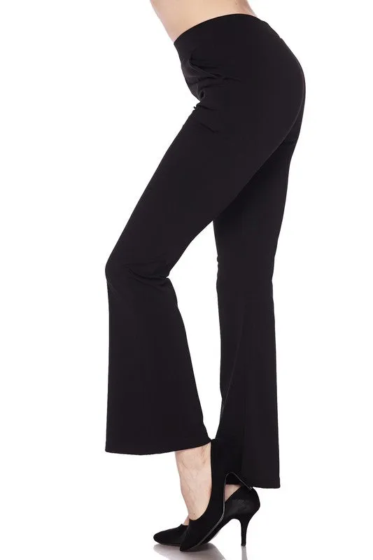 Solid Textured Bell Bottom Pants