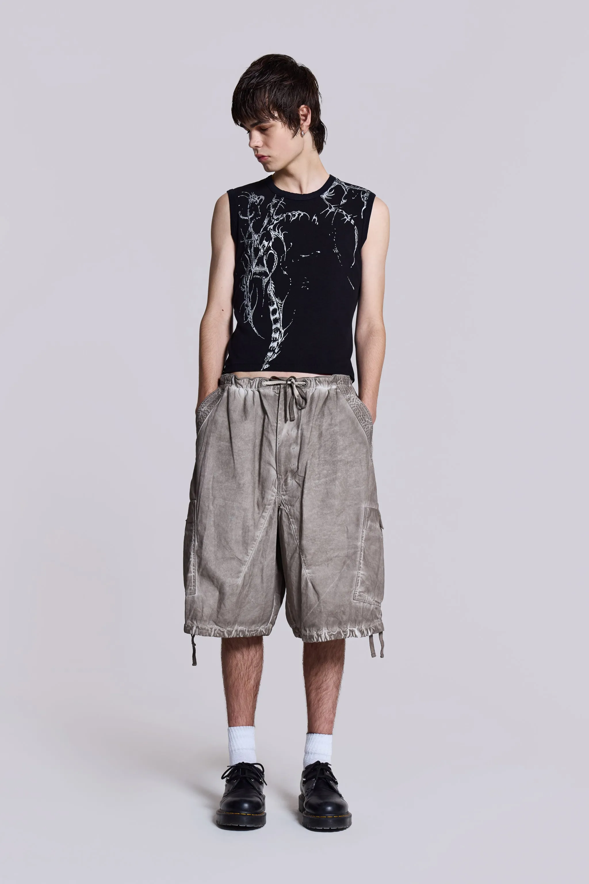 Stone Oil Wash Parachute Shorts