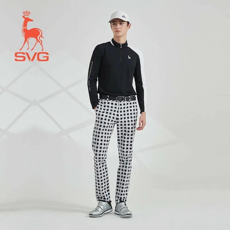 SVG Golf spring men's Black-and-white plaid printed stretch slim pants