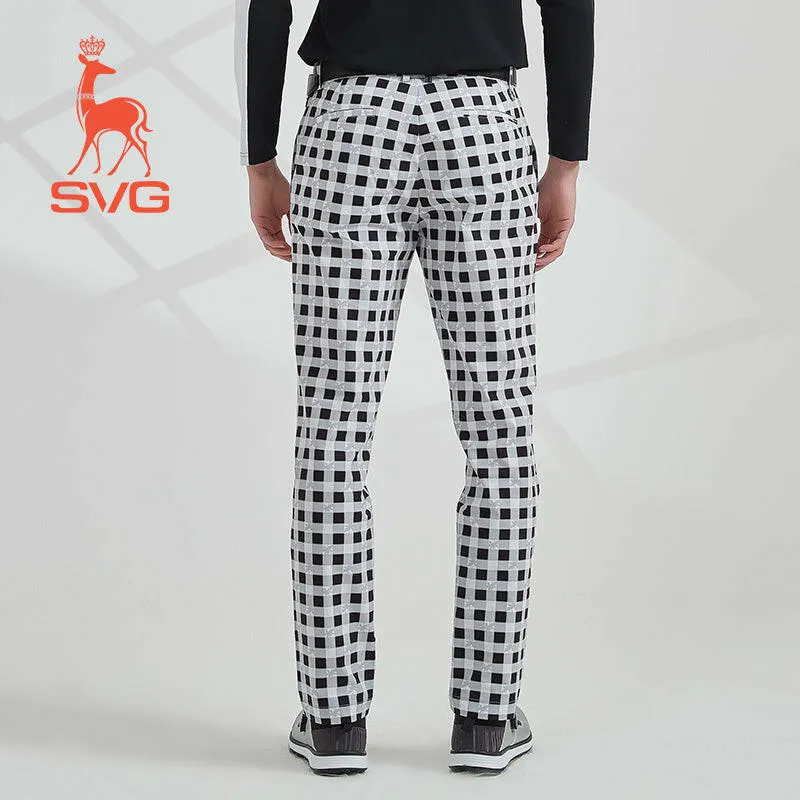 SVG Golf spring men's Black-and-white plaid printed stretch slim pants