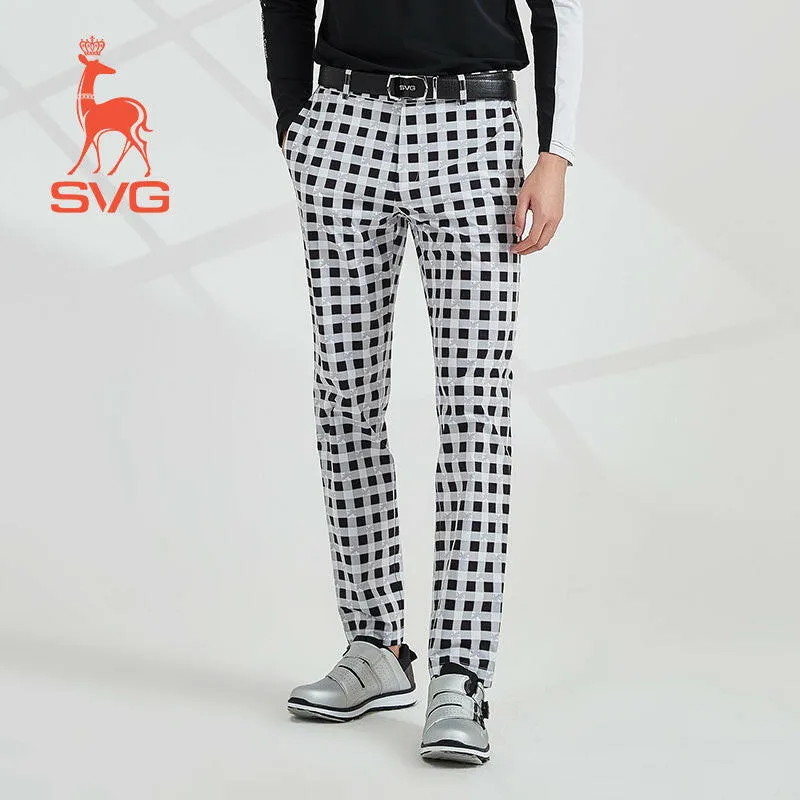 SVG Golf spring men's Black-and-white plaid printed stretch slim pants