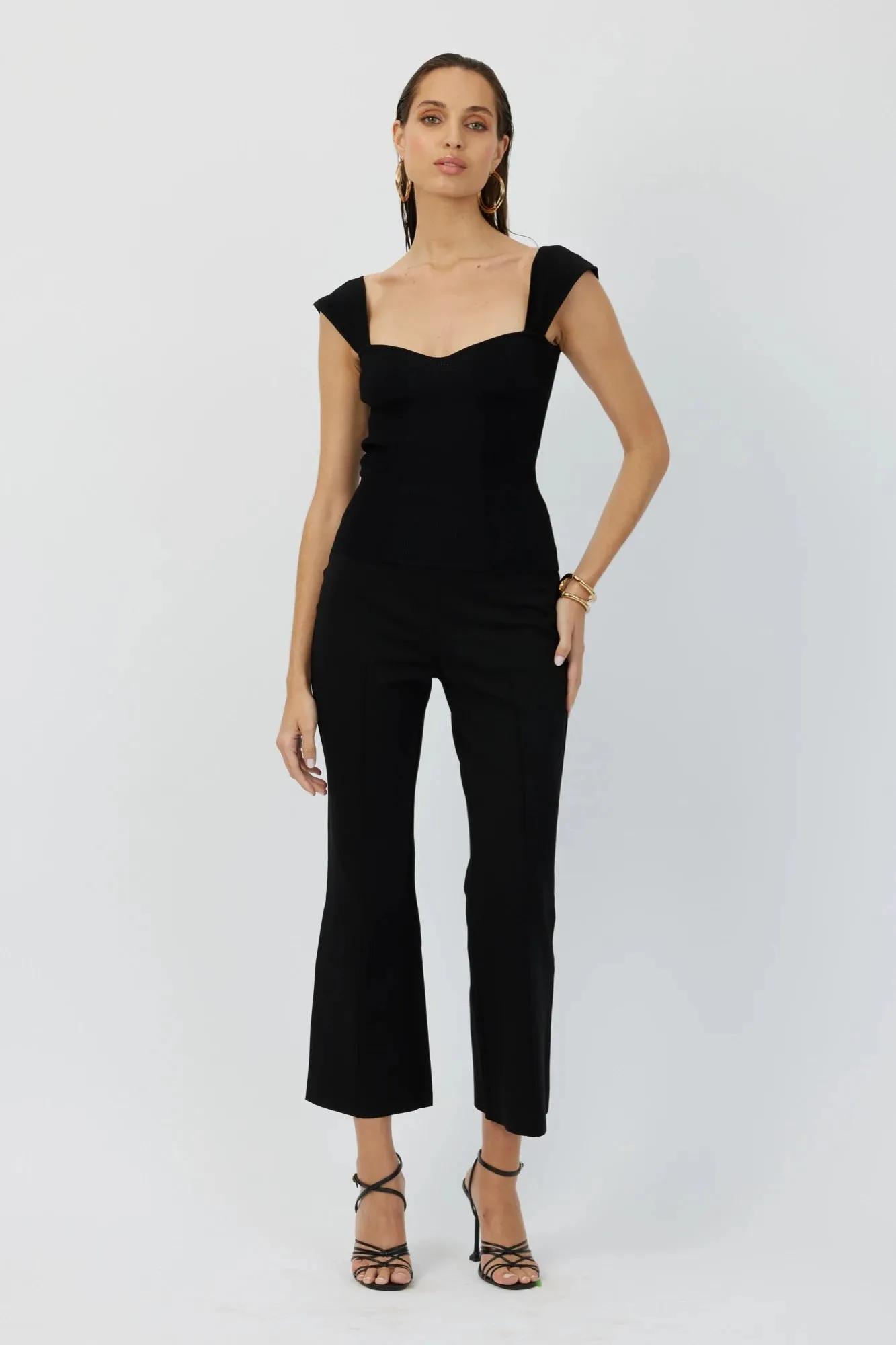 The Porterfield - Black Cropped Flare Pants with Pin Tuck