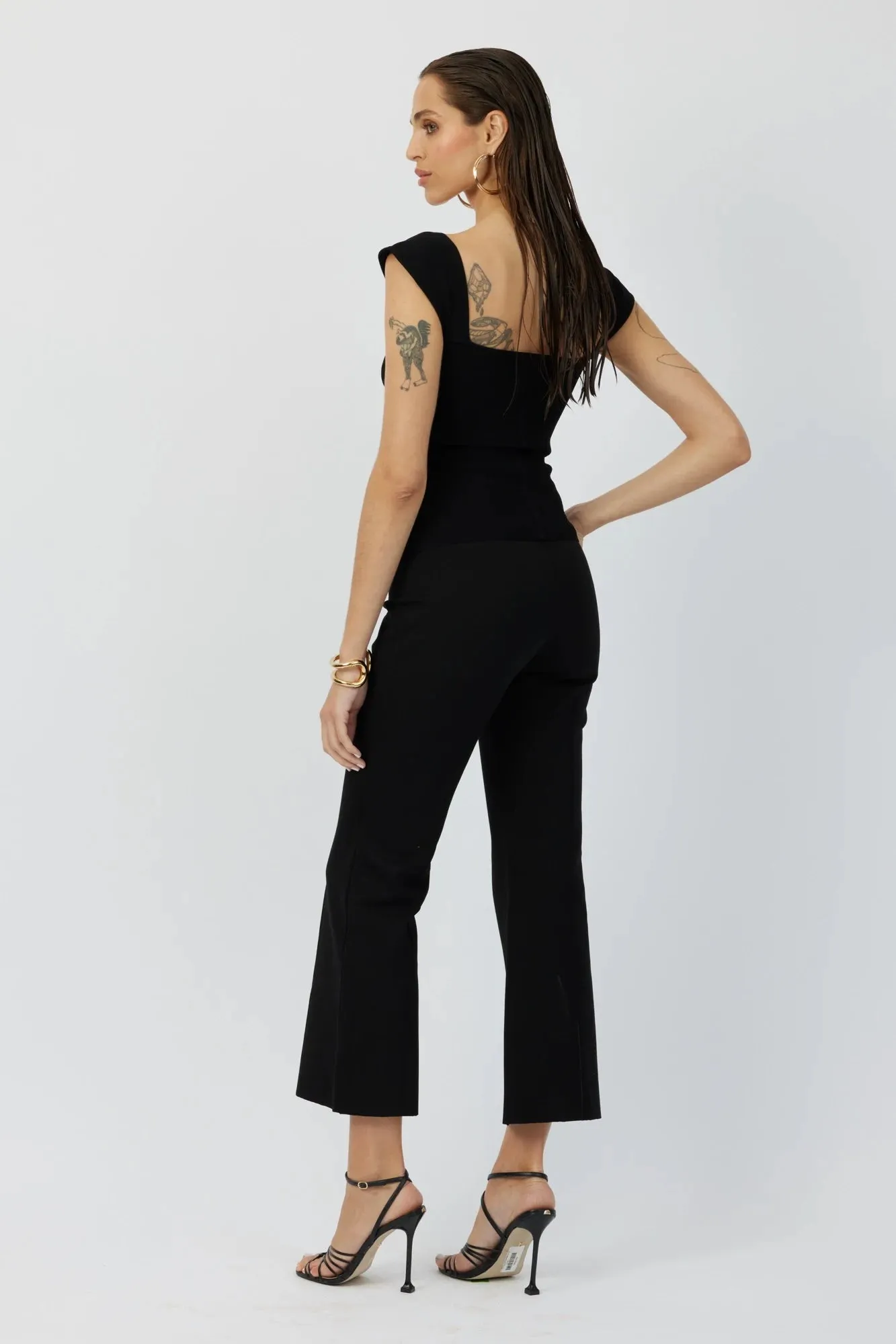 The Porterfield - Black Cropped Flare Pants with Pin Tuck