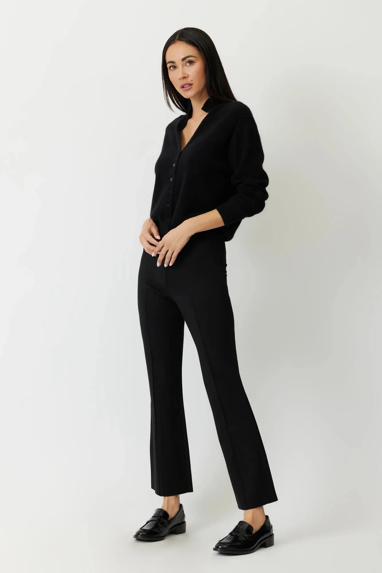 The Porterfield - Black Cropped Flare Pants with Pin Tuck