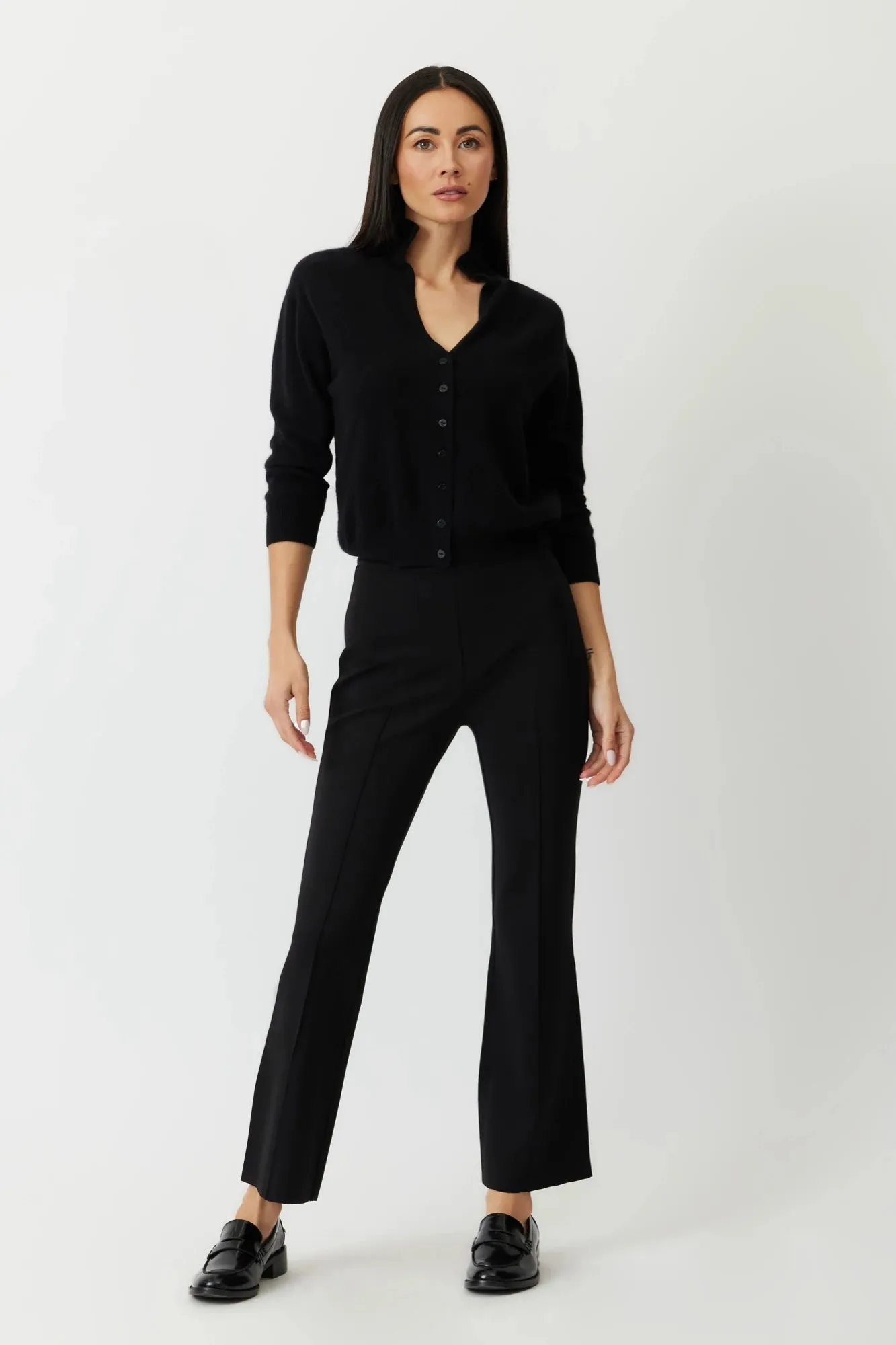 The Porterfield - Black Cropped Flare Pants with Pin Tuck