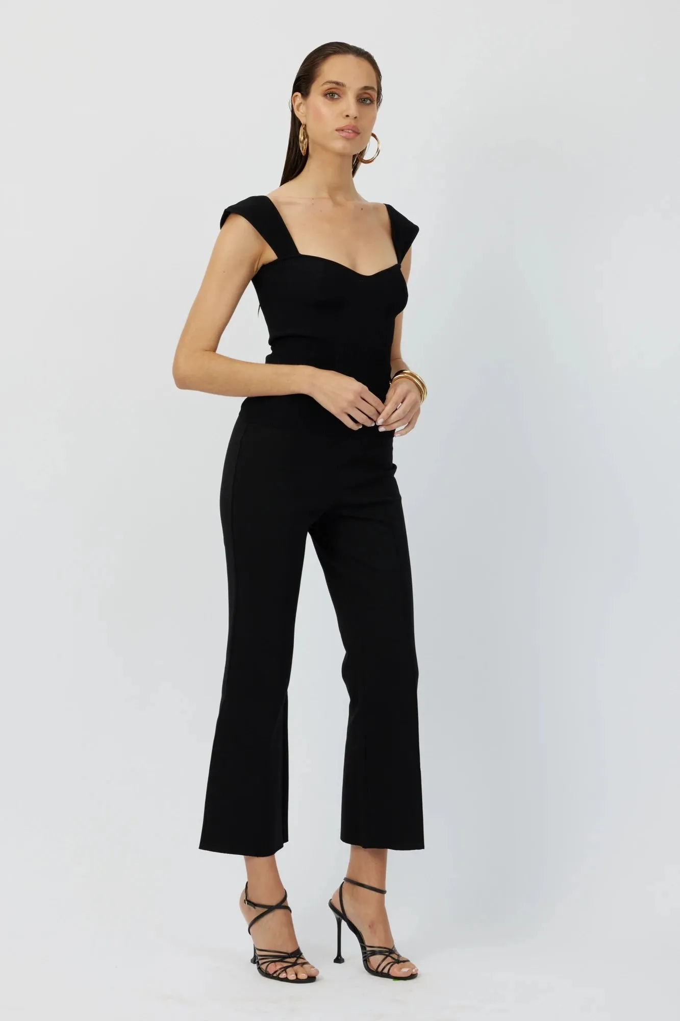 The Porterfield - Black Cropped Flare Pants with Pin Tuck