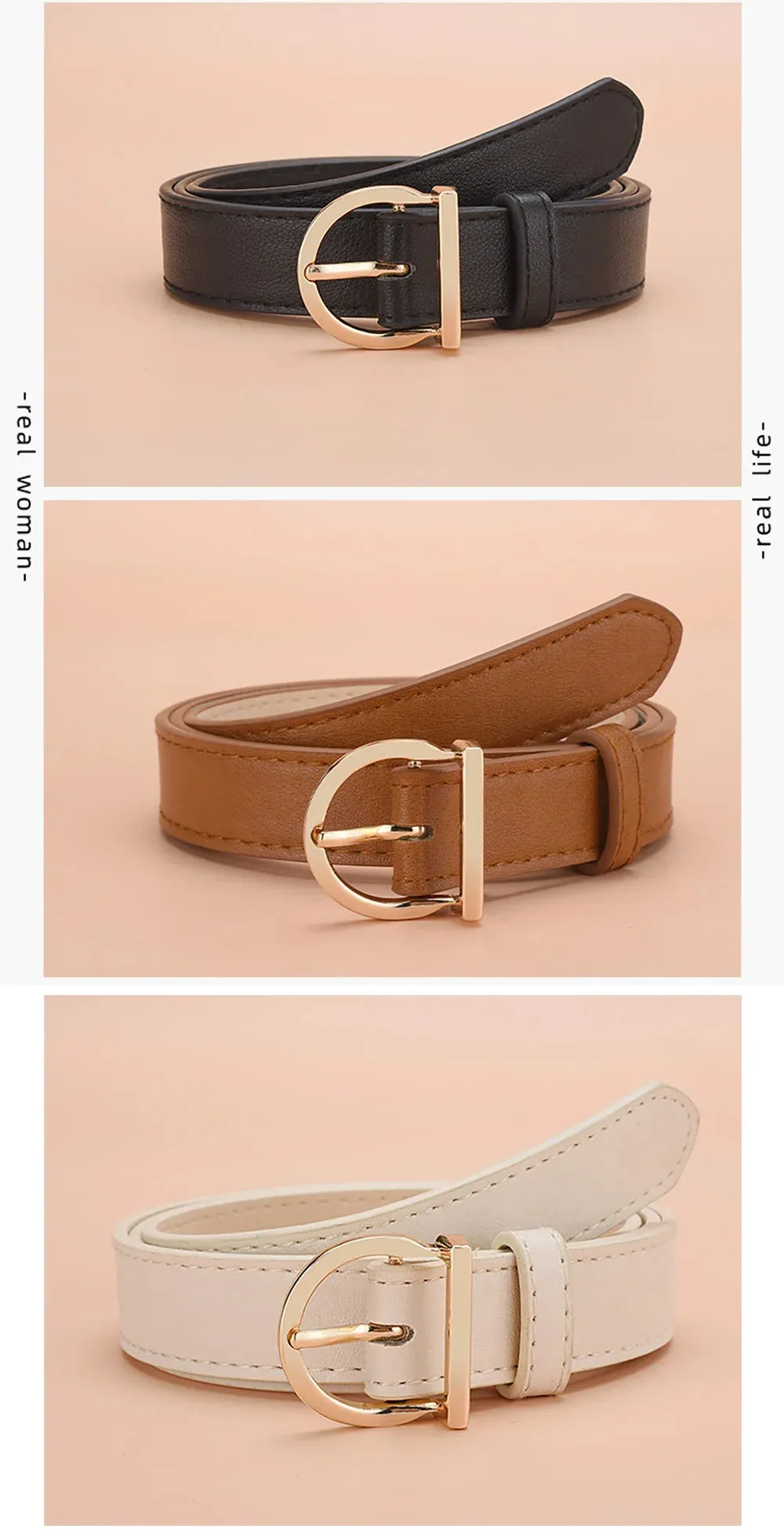 Women's Belt Fashion Pin Buckle Thin Belt Genuine Luxury Soft Belt Women with Cargo Pants Jeans Windproof Belt PU Leather Belt