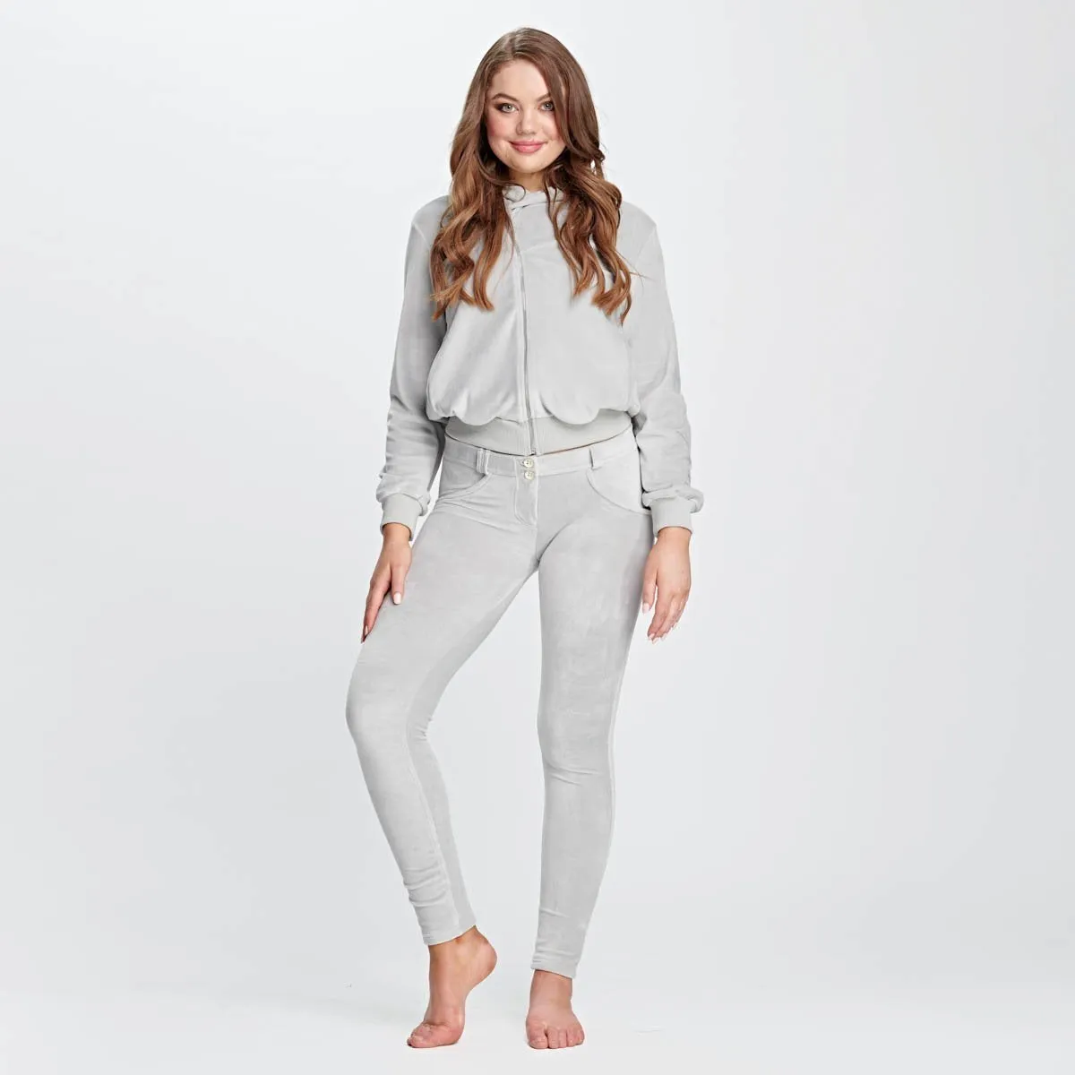 WR.UP® Velvet Set - Mid Waist - Full Length - Light Grey Hood Tracksuit Set