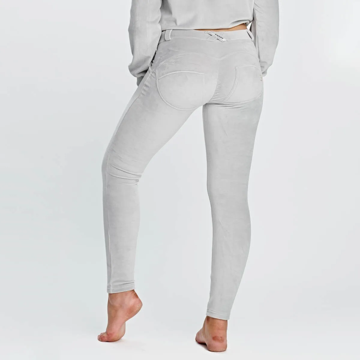 WR.UP® Velvet Set - Mid Waist - Full Length - Light Grey Hood Tracksuit Set