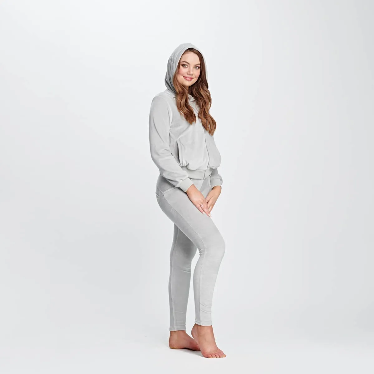 WR.UP® Velvet Set - Mid Waist - Full Length - Light Grey Hood Tracksuit Set