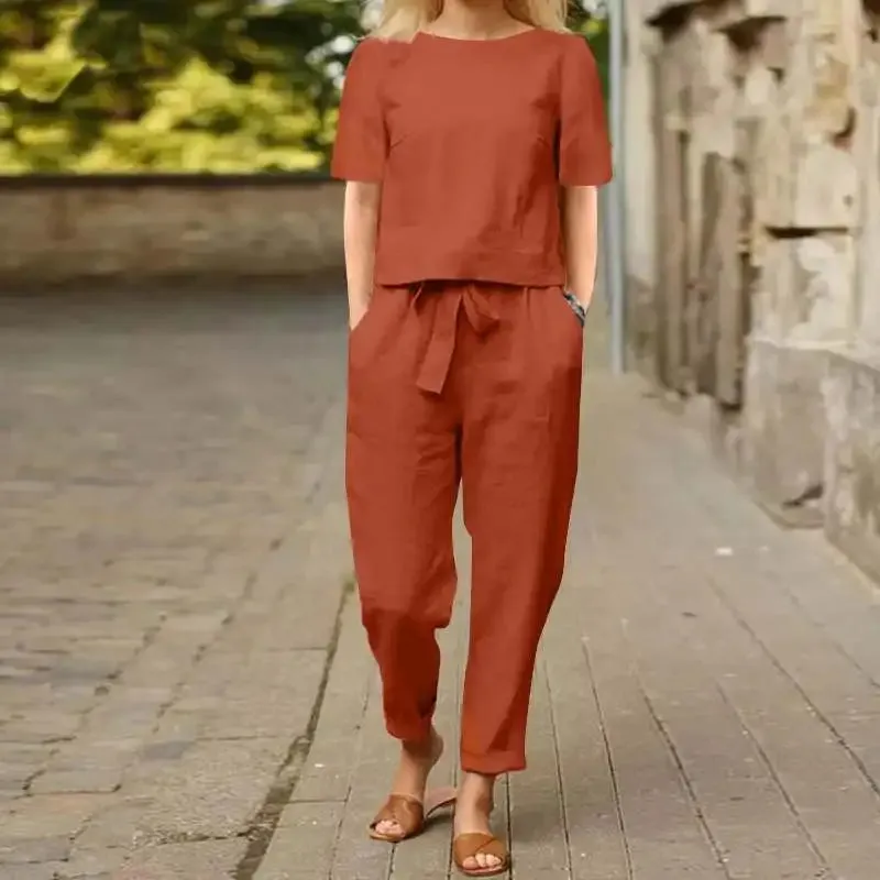 ZANZEA Summer Women Short Sleeve Blouse Harem Pants Sets 2PCS Solid Tracksuit Two Piece Sets Loose Outifit Casual Matching Sets