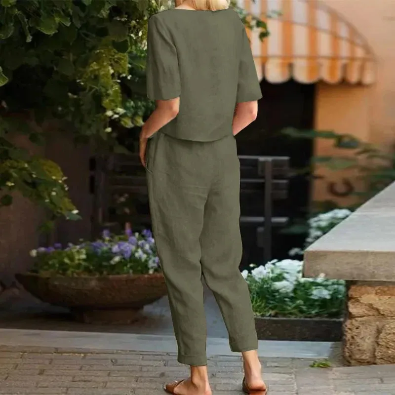 ZANZEA Summer Women Short Sleeve Blouse Harem Pants Sets 2PCS Solid Tracksuit Two Piece Sets Loose Outifit Casual Matching Sets